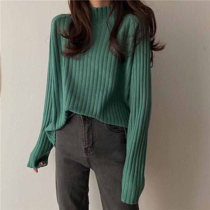 Loose Slimming Knitted Sweater: Half-High Neck, Autumn/Winter Style, Belly-Covering, Fits 80-200 Catties
