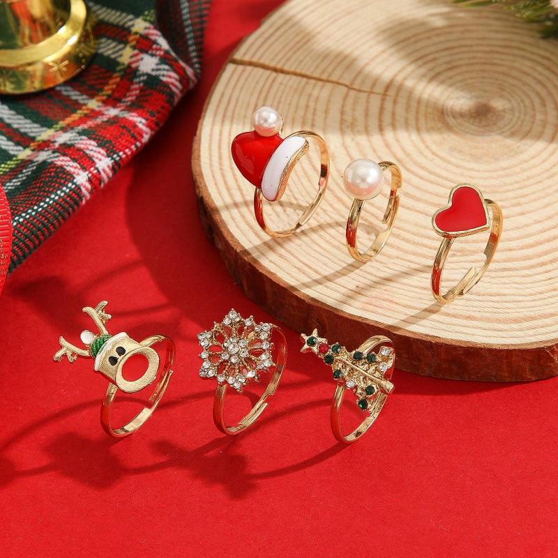Cross-border Hot-selling Cartoon Christmas Tree, Reindeer, and Snowman Rings - Fashion Accessory and Holiday Gift