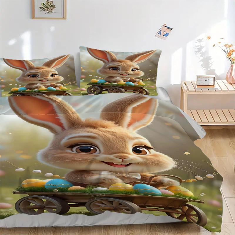 3pcs Easter Bunny Bedding Set - Includes One Quilt Cover and Two Pillowcases (No Core) - Festive Gift for Bedroom Decor - Polyester Fabric -
