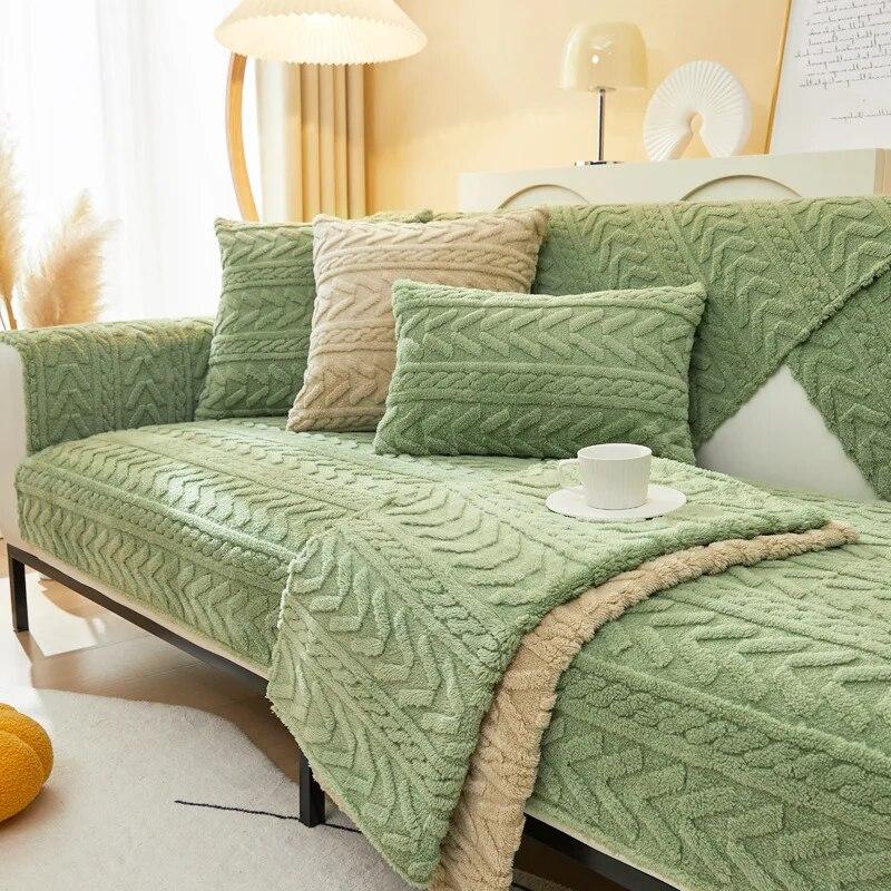 Solid Color Non Slip Plush Sofa Mat Four Seasons Universal All Inclusive Luxury Sofa Cover Thickened Soft Seat Cushion