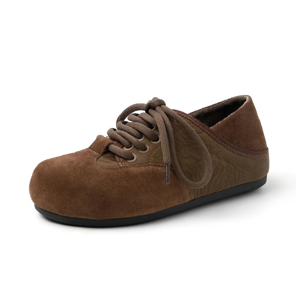 Double 12 carnival~ velvet German training shoes 2025 autumn and winter cow leather flat-soled lace-up casual fluffy single shoes, lightning hair