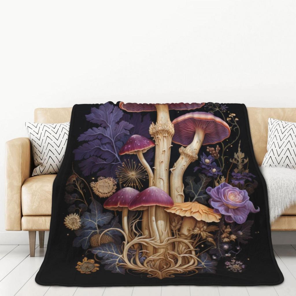 Mushroom Hippie Teppe Moth Gothic Witchy Flanell Teppe for All Season Sun Moon Fuzzy Soft Sofa Kontor Teppe