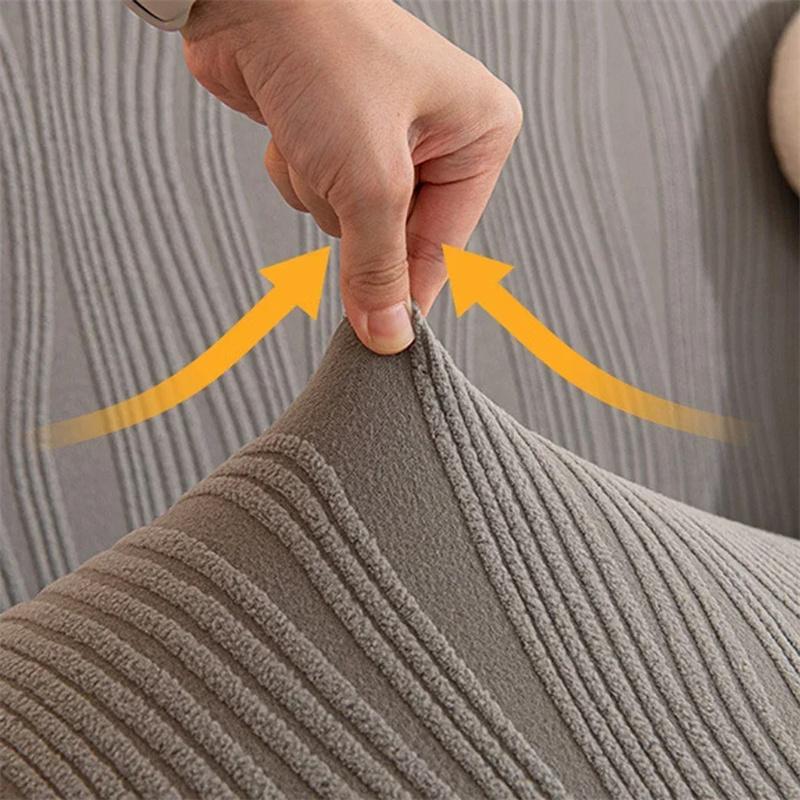 Elastischer Wellen-Jacquard-Sofabezug Gestreift Solider All-Inclusive-Staubschutz für Wohnzimmer Plüsch Anti-Katzenkratz-Sofaschutz