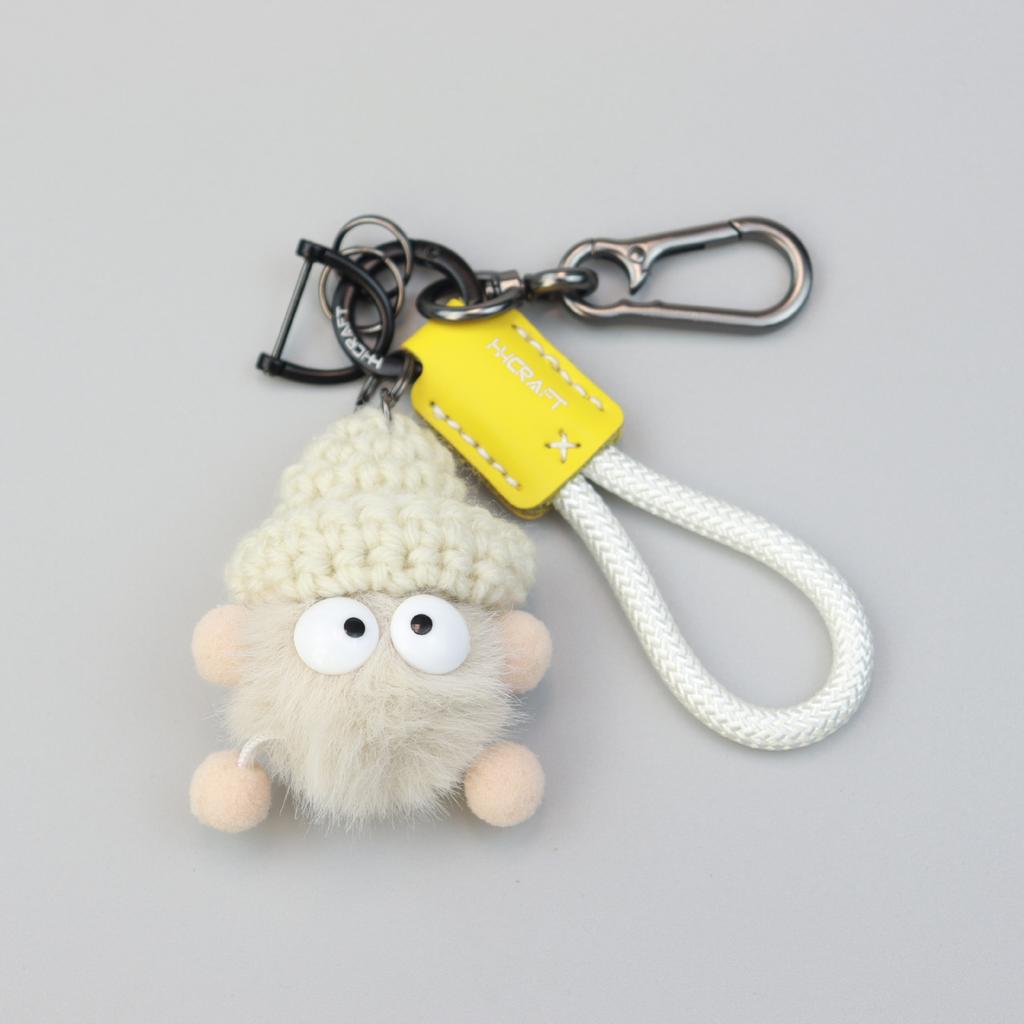 Fluffy Plush Ball Keychain Car Key Accessory Women Bag Charm Soft Adorable Little Coal Ball Pendant Jewelry for Auto Decor
