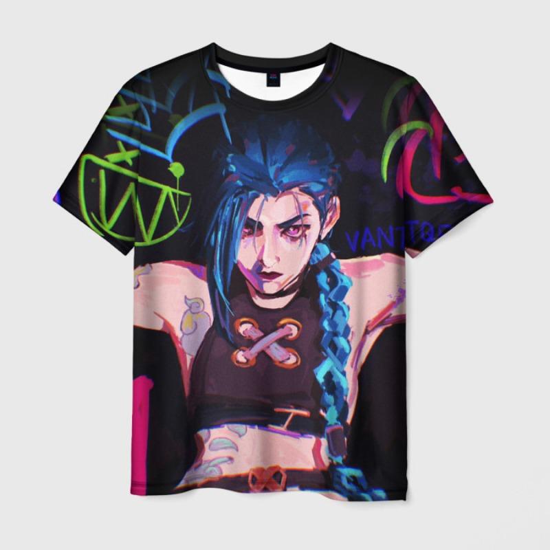 

Футболка с принтом аниме Arcane League Jinx Graphic 3D для мужчин и женщин с коротким рукавом и круглым вырезом, повседневная верхняя одежда Harajuku Y2k XS