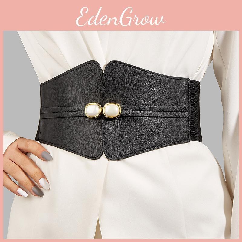 Fashion Simulation Gemstone Decoration Women Black Elastic Belt For Daily Use