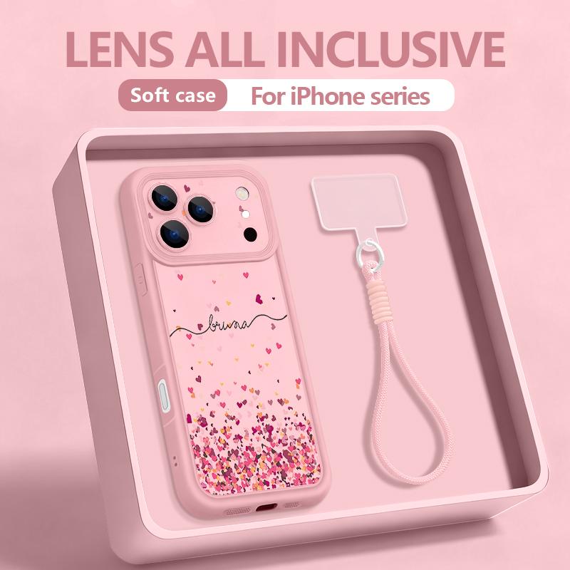 

Colored Heart Printed With Strap Phone Case For iPhone 17 Pro Max Air 16e 16 15 14 Pro Max 13 12 Pro Shockproof Soft TPU Cover iPhone 15 Pro Max