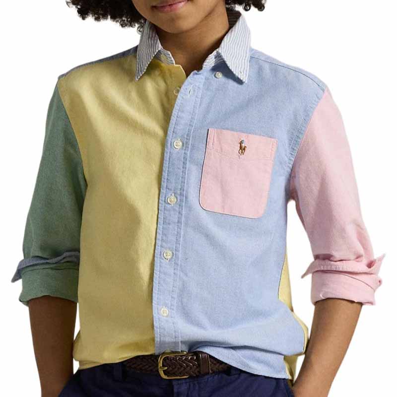 Polo Ralph Lauren Ss24 Color Block Gesticktes Pony Einreihig Spitzkragen Lässiges Langarmhemd Kinderhemden Mehrfarbig CWPOWOVY6820455-999