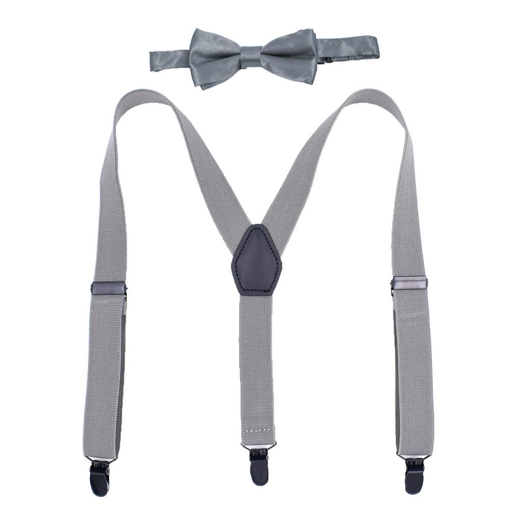 Kids 3 Clips Suspenders Bow Tie Set Adjustable Elastic Braces for Boys Girls