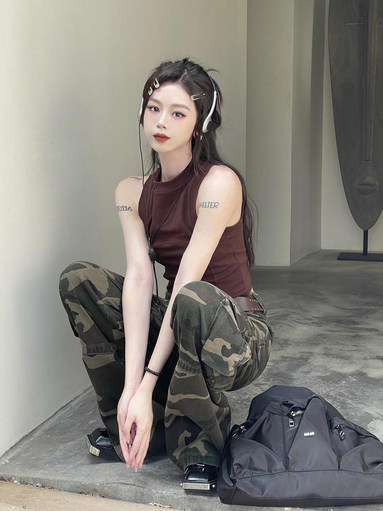 Unisex High-Waist Loose Fit Camouflage Hip-Hop Overalls