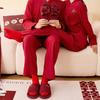 Lidani red slippers wedding a pair of festive high-end light luxury dowry wedding home non-slip couple slippers women