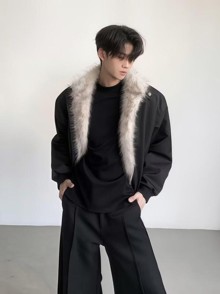2025 Retro Men's Golden Eagle Fur Collar Winter Coat - Warm, Thickened Cotton Jacket