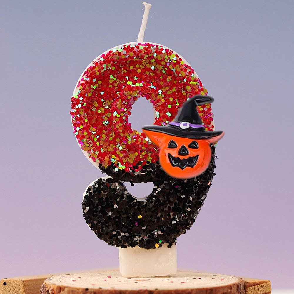 Halloween Birthday Candles for Halloween Theme Party Decor Black Hat Glitter Birthday Number Candle for Kids