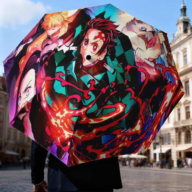 Powerful Demon Anime Automatic Folding Umbrella - 8-Rib Travel Umbrella with Auto Open/Close & Portable Gifts for holidays or birthdays