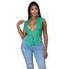 Solid Color Outerwear Thread Hollow-out Slim-Fit Short Top Hanging Neck