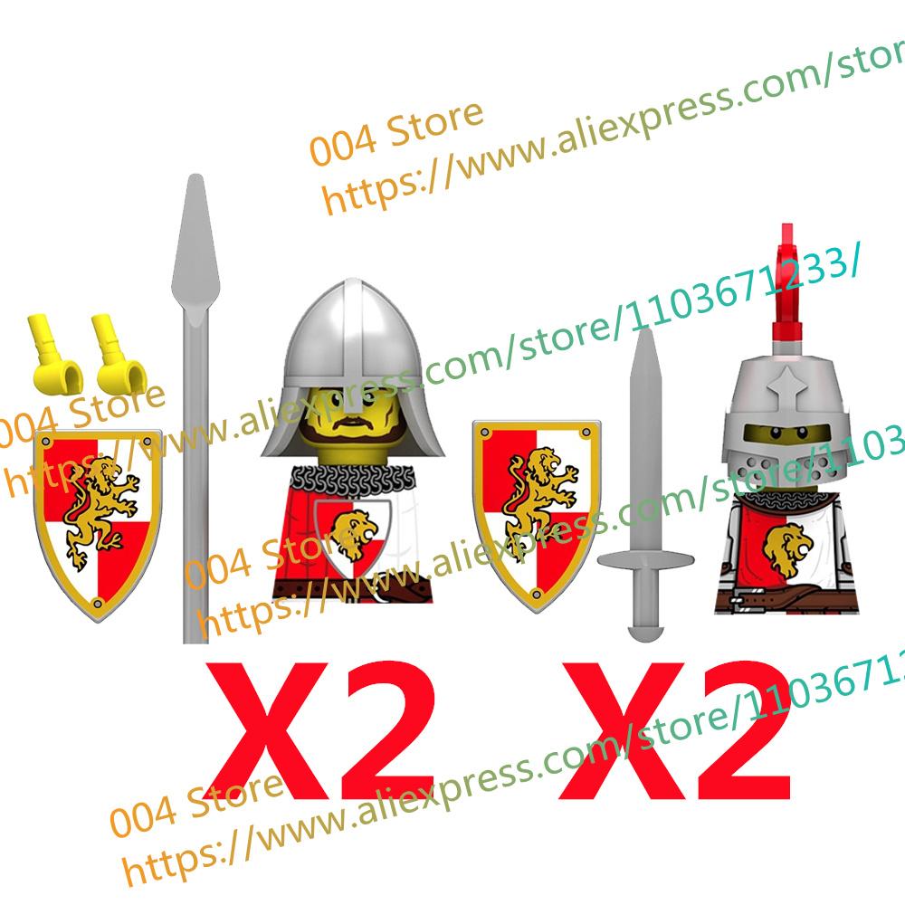 N511U-518U N335-337 Mittelalterliche Burg Ritter Bausteine Figuren Vierseitiger UV-Druck Waffen Zubehör Spielzeug Kindergeschenke F030