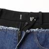 Retro Hong Kong Style Low-Waist Straight Denim Skirt with Front Slit and Contrast Splicing - Women's 2025 Spring Collection