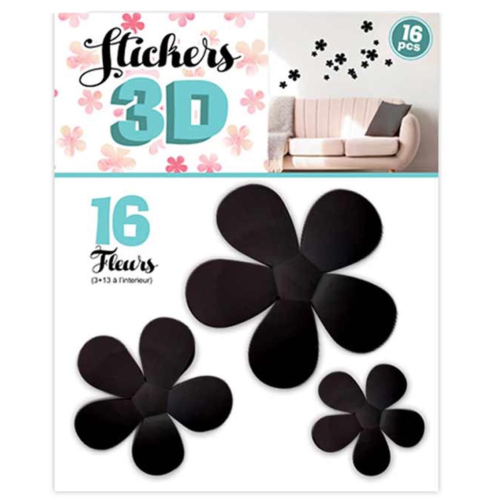 Les Trésors De Lily [Q8034] - 16 Black 3D 'Flowers' Stickers - Sheet 30x22 Cm