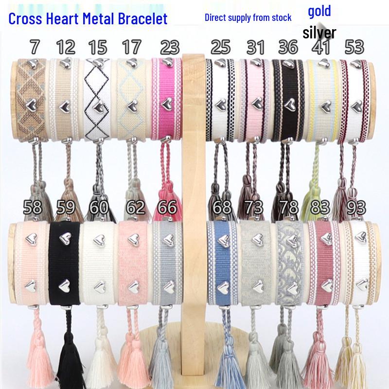 European and American Rivet Metal Heart Tassel Woven Bracelet for Women