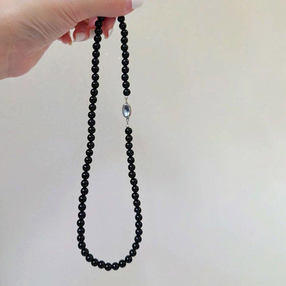 Luris Black Onyx Ball Raw Stone Silver 925 Necklace E68