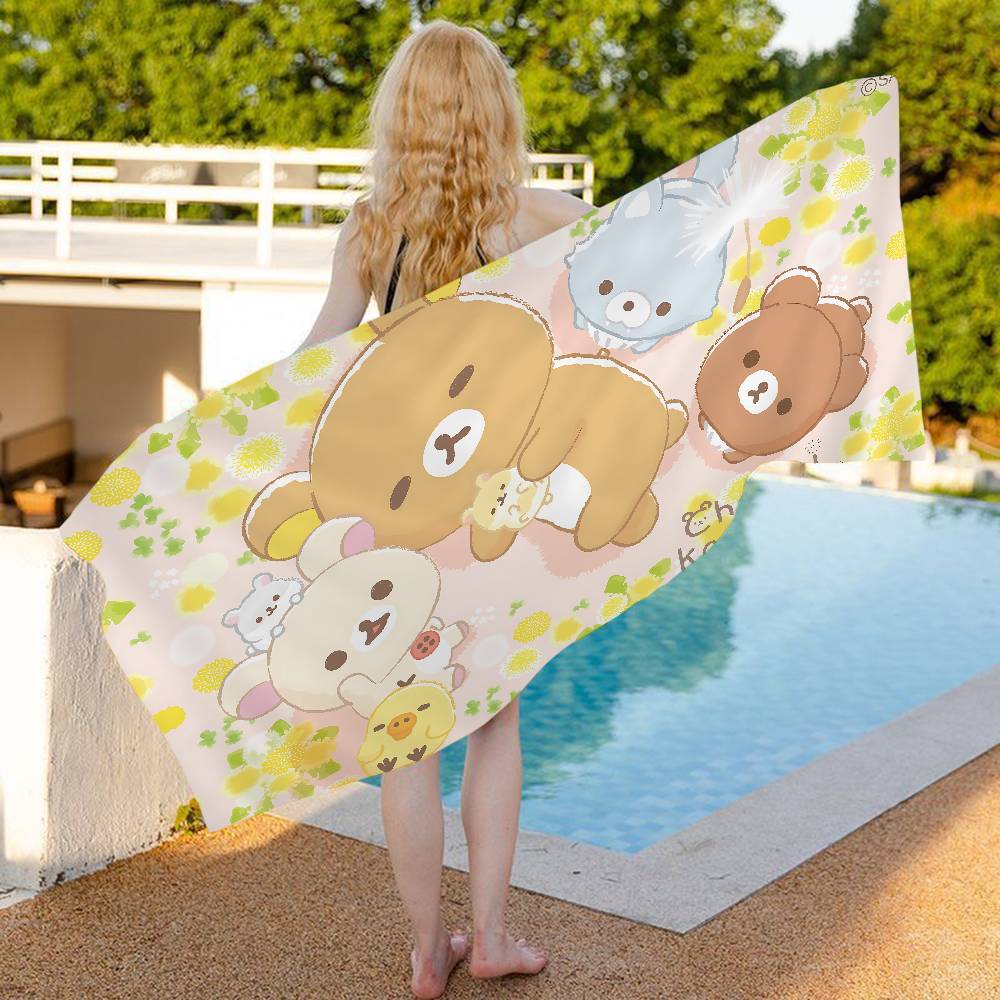 Popular Cute R-rilakkumas Bear Bath Towel Microfiber Soft Water Absorbing Breathable For Girl Kids Decorative Cartoon Towel