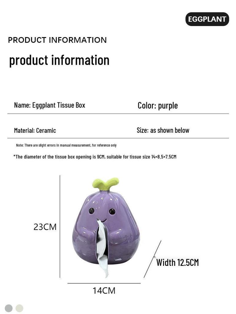Cute Eggplant Ceramic Tissue Box - Cartoon Napkin Holder for Living Room Decor