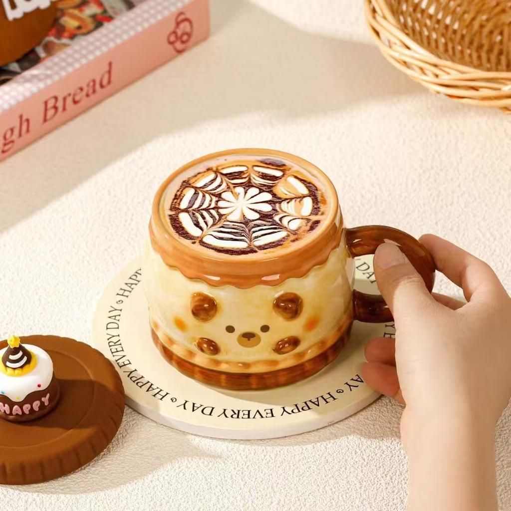 Cup with Lid Cartoon Mug High Looking Cup Ceramic Cute Girl Water Cup Birthday Gift Souvenir