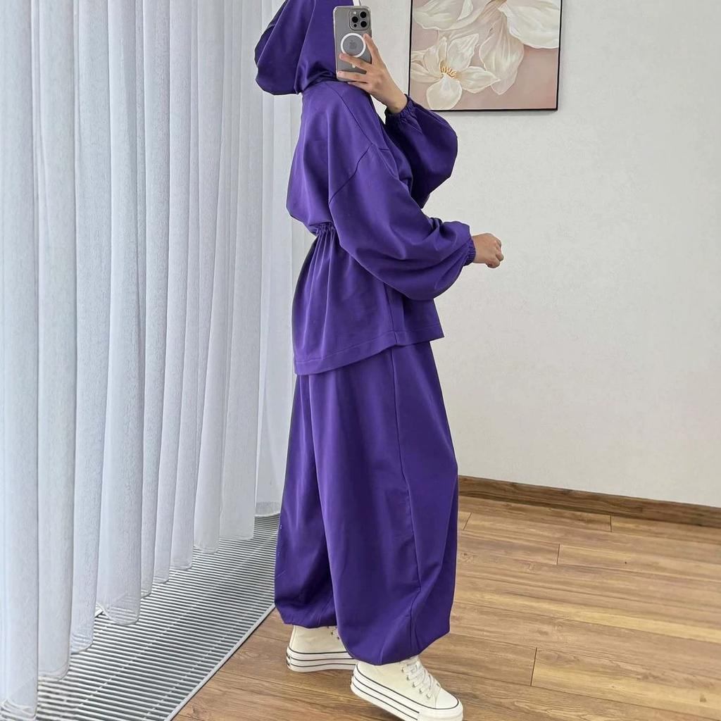 European and American Cross-border Amazon Independent Station  Spring and Autumn New Long-sleeved Hooded Lace-up Top Tied Feet Trousers Set