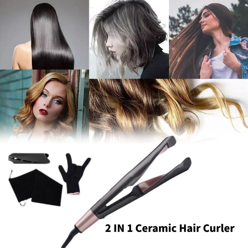 In 2 1 Electric Professional Heat Hair Straightener Curler Curl Tool Styling