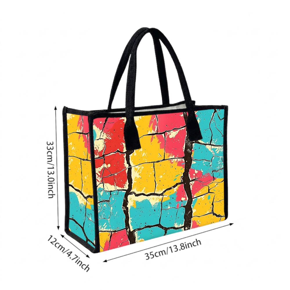 Colorful Crack Print Tote Bag Casual Large Capacity Shopping Shoulder Bag for Daily Use