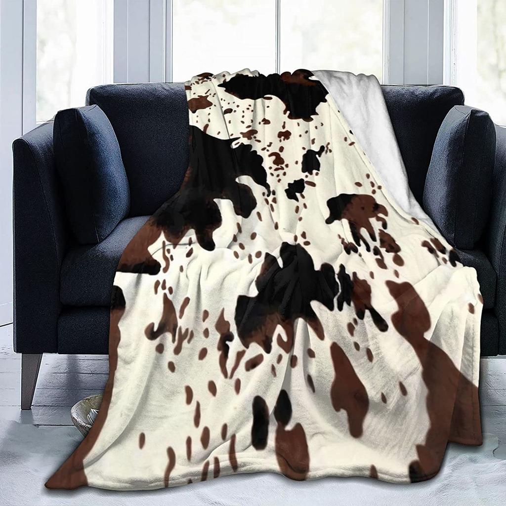 Braune Kuhmuster Flanell Fleece Decke Leicht Super Weich Gemütliche Überwurfdecke für Sofa Bett und Wohnzimmer 50"x40\"