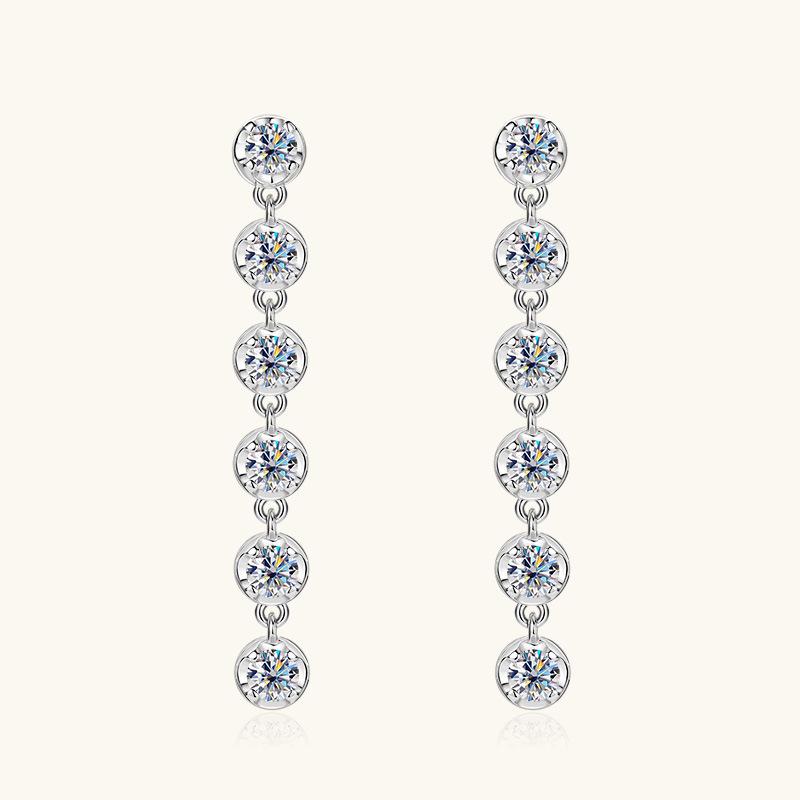 Silvere Glam European And American Style Long Moissanite Stud Earrings, Fashionable Tassel Earrings And Diamond-encrusted Earrings For Girls