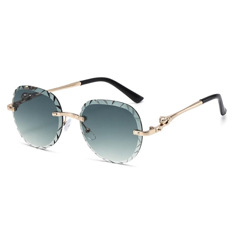 New Luxury Frameless Round Gradient Women Sunglasses  Personality Leopard Head Wave Pattern Design Men Trend Glasses Uv400