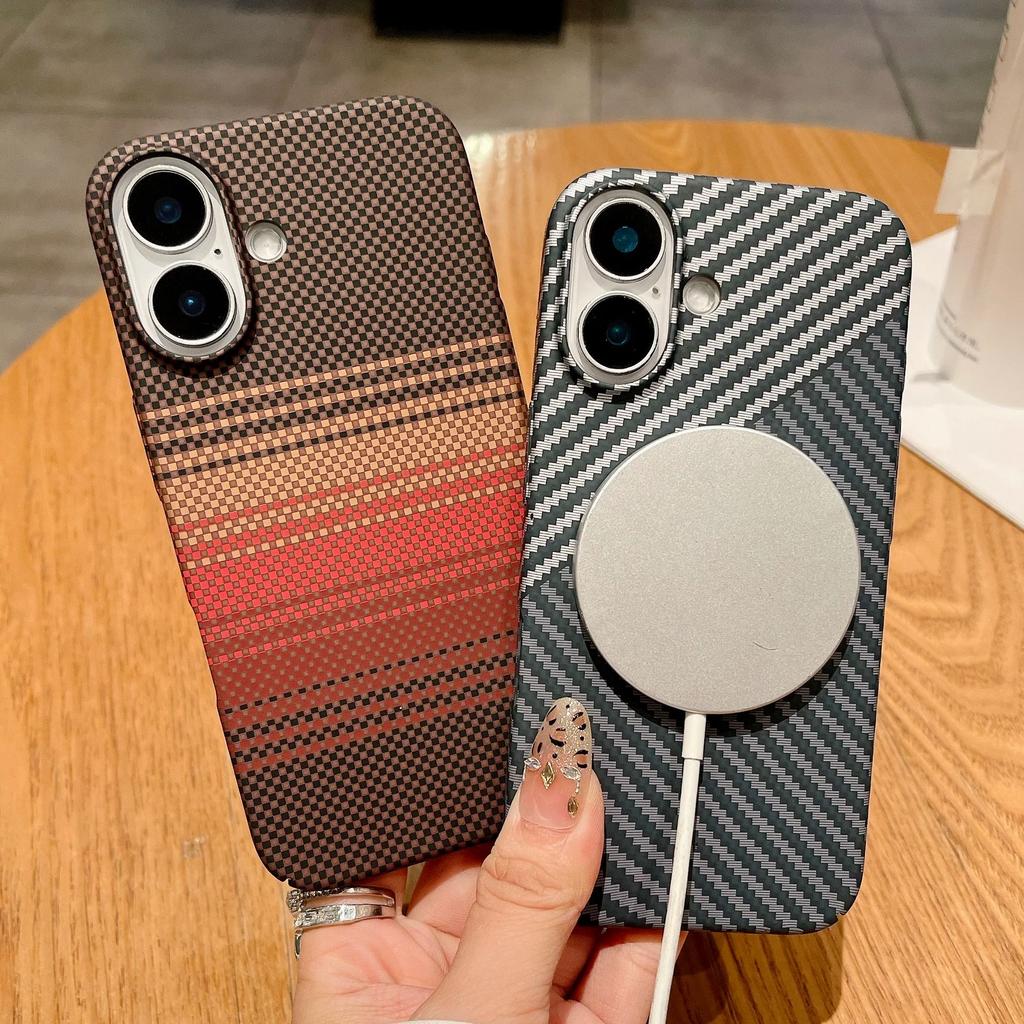Carbon Fiber Pattern Armor PC For Magsafe Magnet Case For iPhone 17 Air 16 15 14 Plus 13 12 11 Pro Max Shockproof Plastic Cover