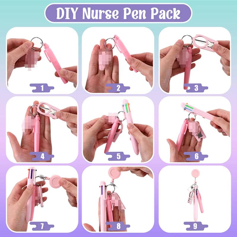 5In1 Nurse Pen Set Retractable Id Badge Clip Reels Holder Name Holder Ballpoint Pen Folding Scissors For Nursing Doctor