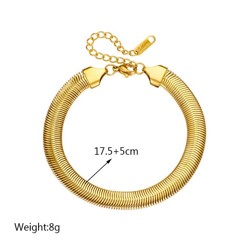 Gold Herringbone Snake Chain Bracelet, Adjustable Flat Snake Bone Bangle, Elegant Chunky Jewelry for Women Daily Wear Gift
