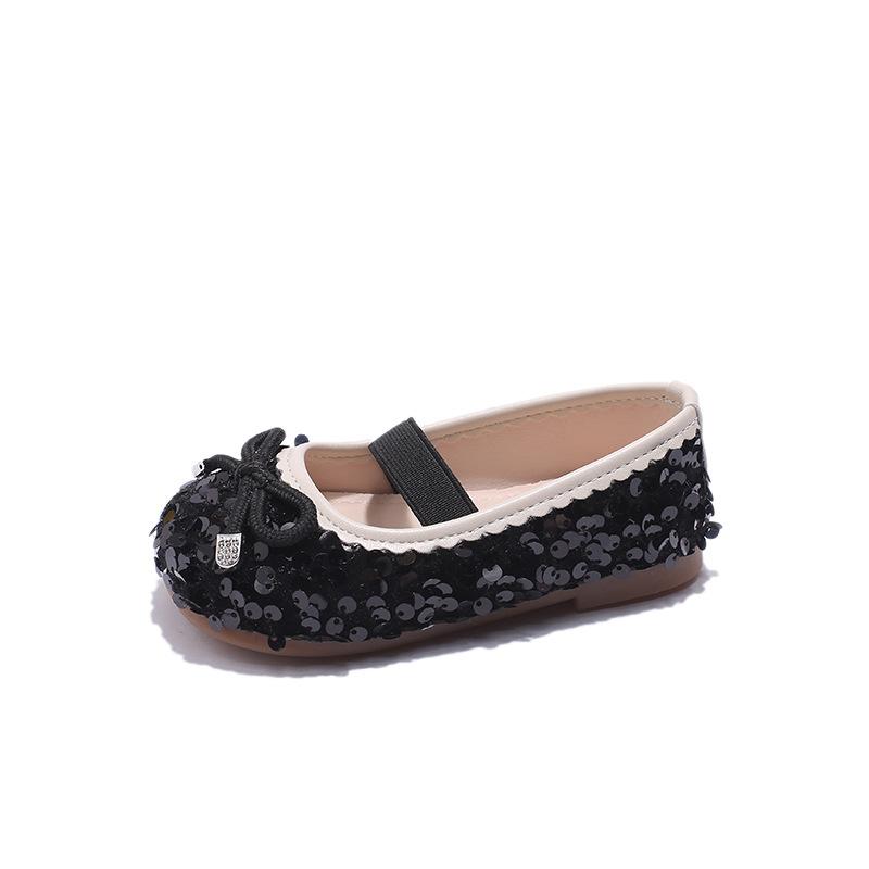 

2026Spring and Autumn New Style Children s Girls Leather Shoes Princess Shoes Fashionable Sequin Leather Shoes Children s Dance Shoes 21Inner Length14cm чёрный