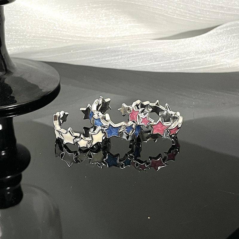Y2K Star Open Drip Oil French Premium Ring Niche Design Ring Adjustable Personalized Dopamine Jewelry