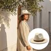 Durable Woolen Headgear Wool Felt Fedora Hat, Unisex Panama Hat with Faux Leather Band, Outdoor Hiking Headwear Wide Brim Vintage Trilby for Women