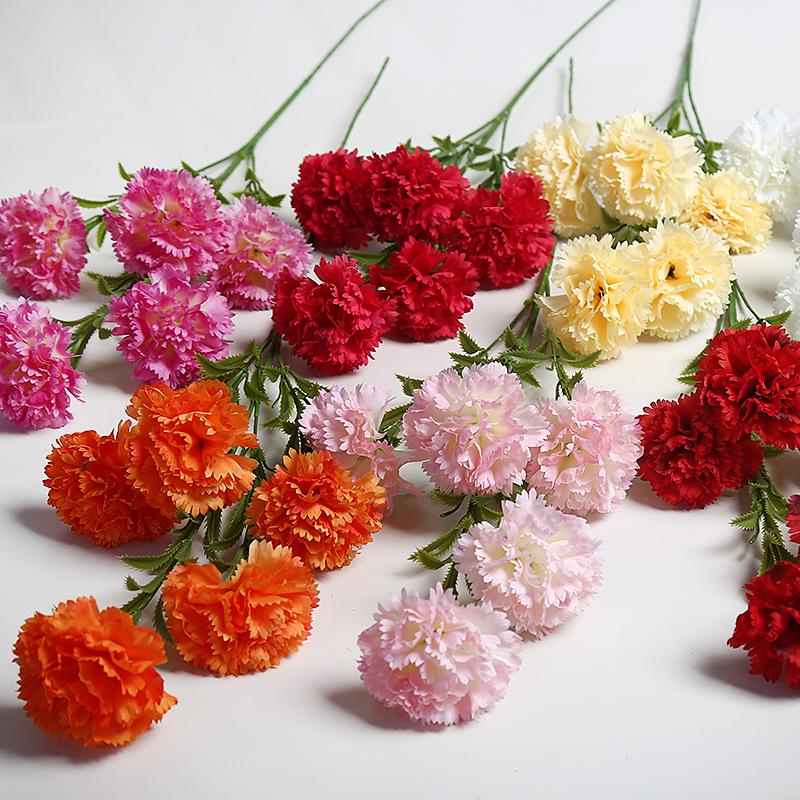 Long Stem Artificial Carnation Bouquet - 5 Heads for Home & Hotel Decor