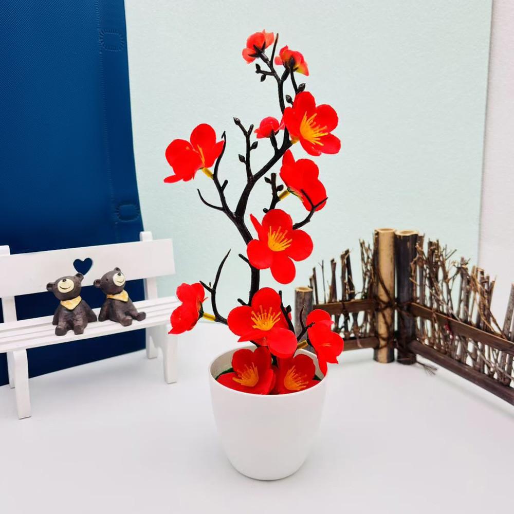 

Искусственное ботаническое растение в горшке «Цветущая слива» для свадебного украшения, спальни красный