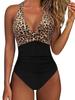 One Piece Swimsuit Women Backless Swimwear Leopard Print Swimsuit Floral Lace Up Bikini Summer 2025 Holiday Beachwear New