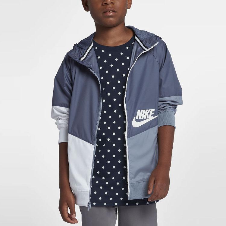 Nike Sportswear Windrunner Logo Print Color Block Hooded Casual Jacket Kids jackets Radiant-Blue 939558-491