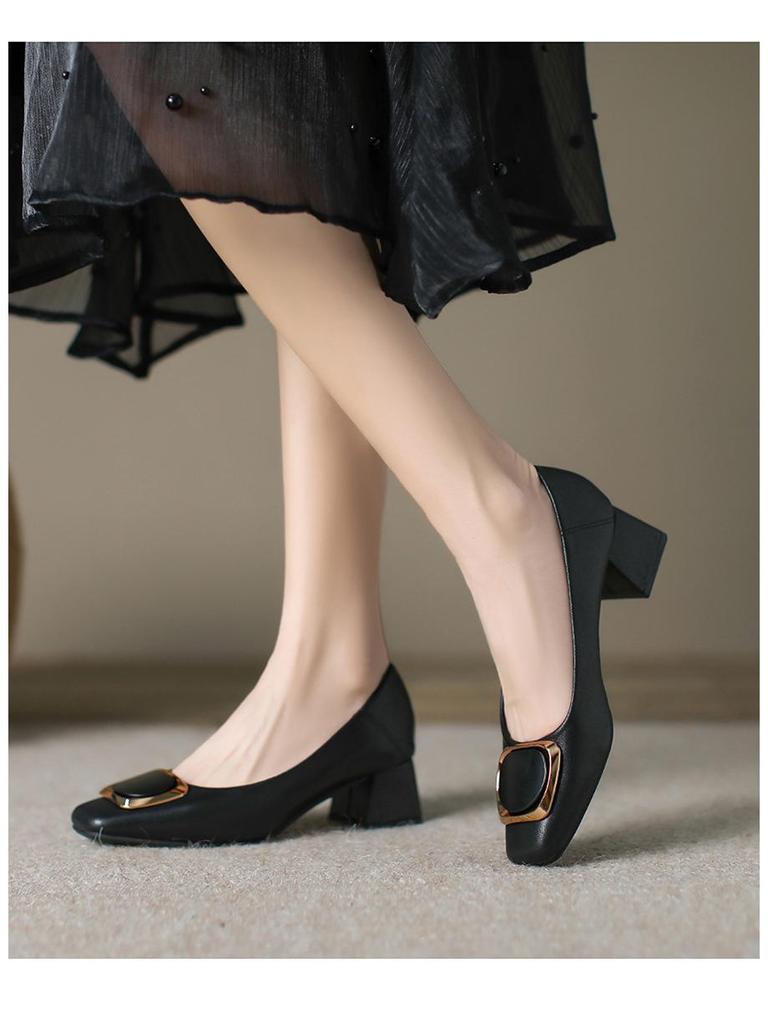Women's Chunky Heel Low-Cut Work Shoes for Autumn