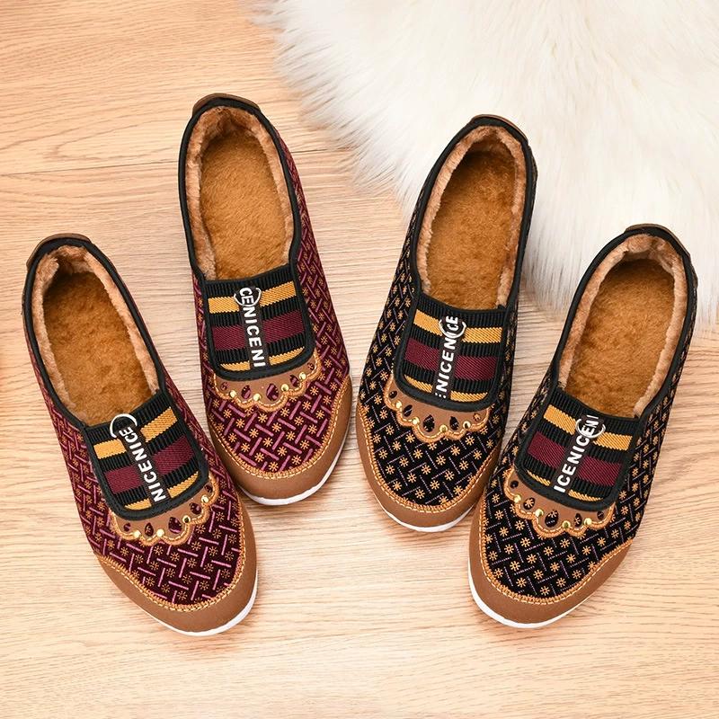 Women's Warm Shoes Nylon Snow Winter Non-slip Thick Warm Mom Cotton Shoes with Velvet Anti Cold Durable Grandma Soft Soled Shoes