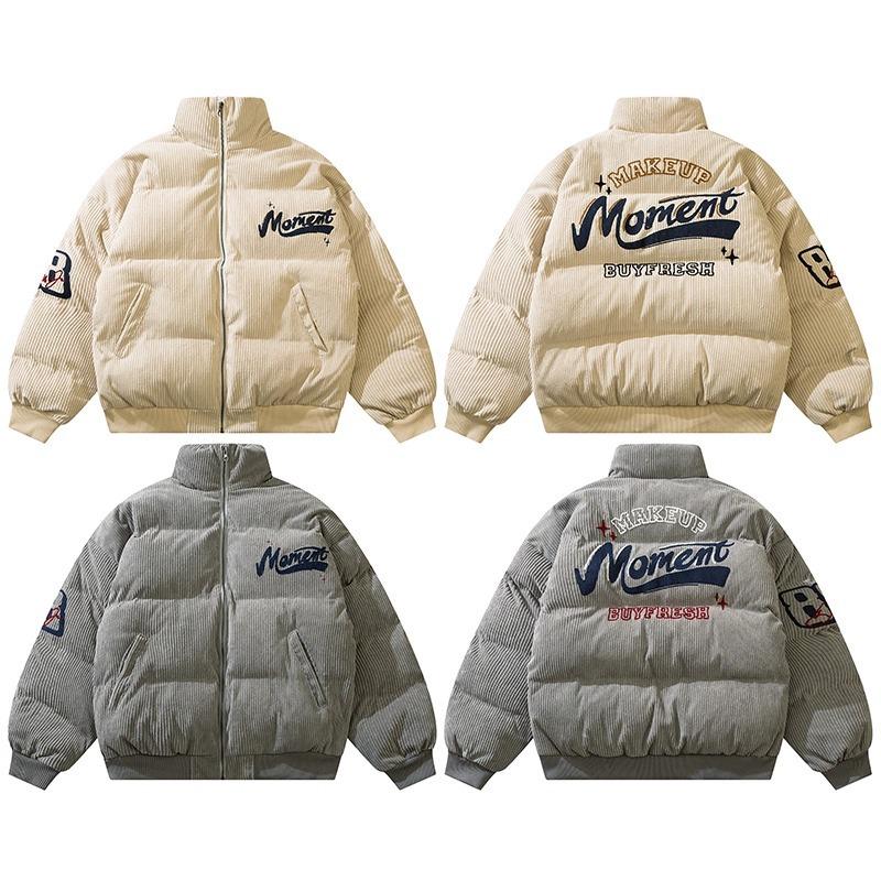 Men's Vintage Retro Embroidered Corduroy Jacket with Stand Collar – Cozy Outerwear for Couples