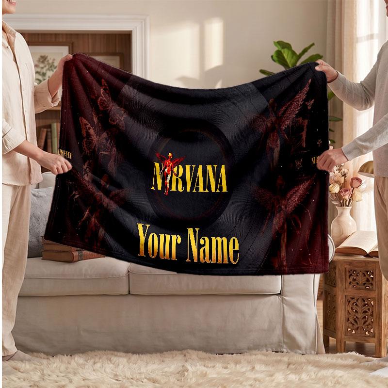 Nirvana Flannel Blanket, Custom Name Text Personalized Soft Throw Blanket Home Decor Gift