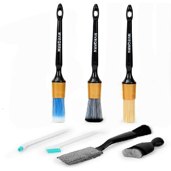 10PCS Car Detailing Brush Set,Boars Hair Car Cleaning Detail Brush Kit,Ultra Soft No Scratch Car Dust Brush,Car Interior Detailing Brushes Kit,Detail 7PCS detailing brush gold