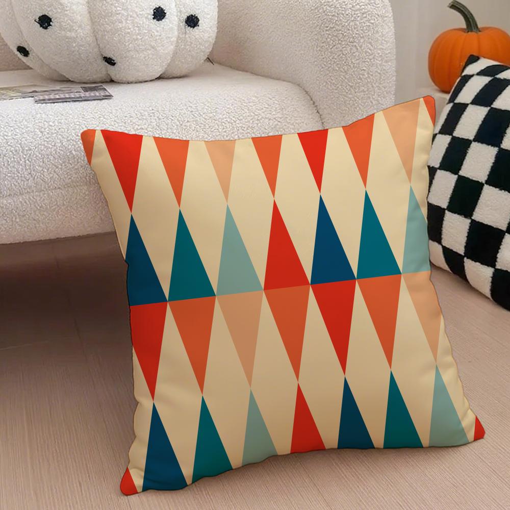 Retro Ornate Bohemian Style Geometric Pattern Cushion Cover Throw Pillow Cover Hidden Button Durable Polyester Chair Cushion