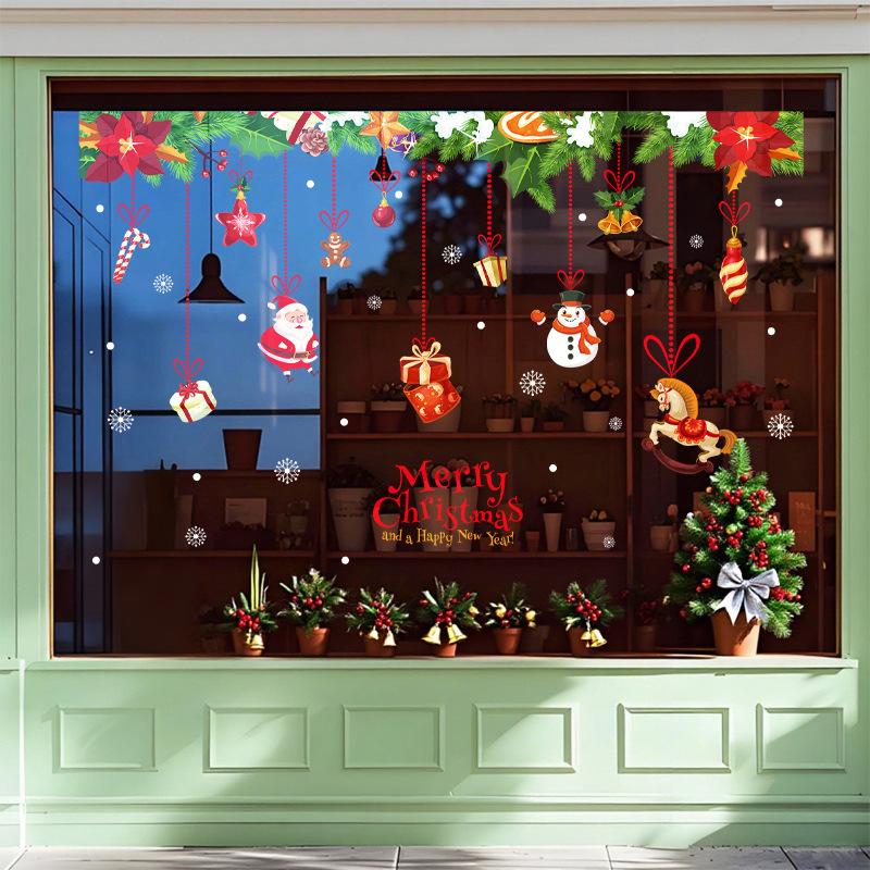 Santa Claus Decorations, Snowman Scene Arrangement, Electrostatic Glass Door, Window Flower Stickers